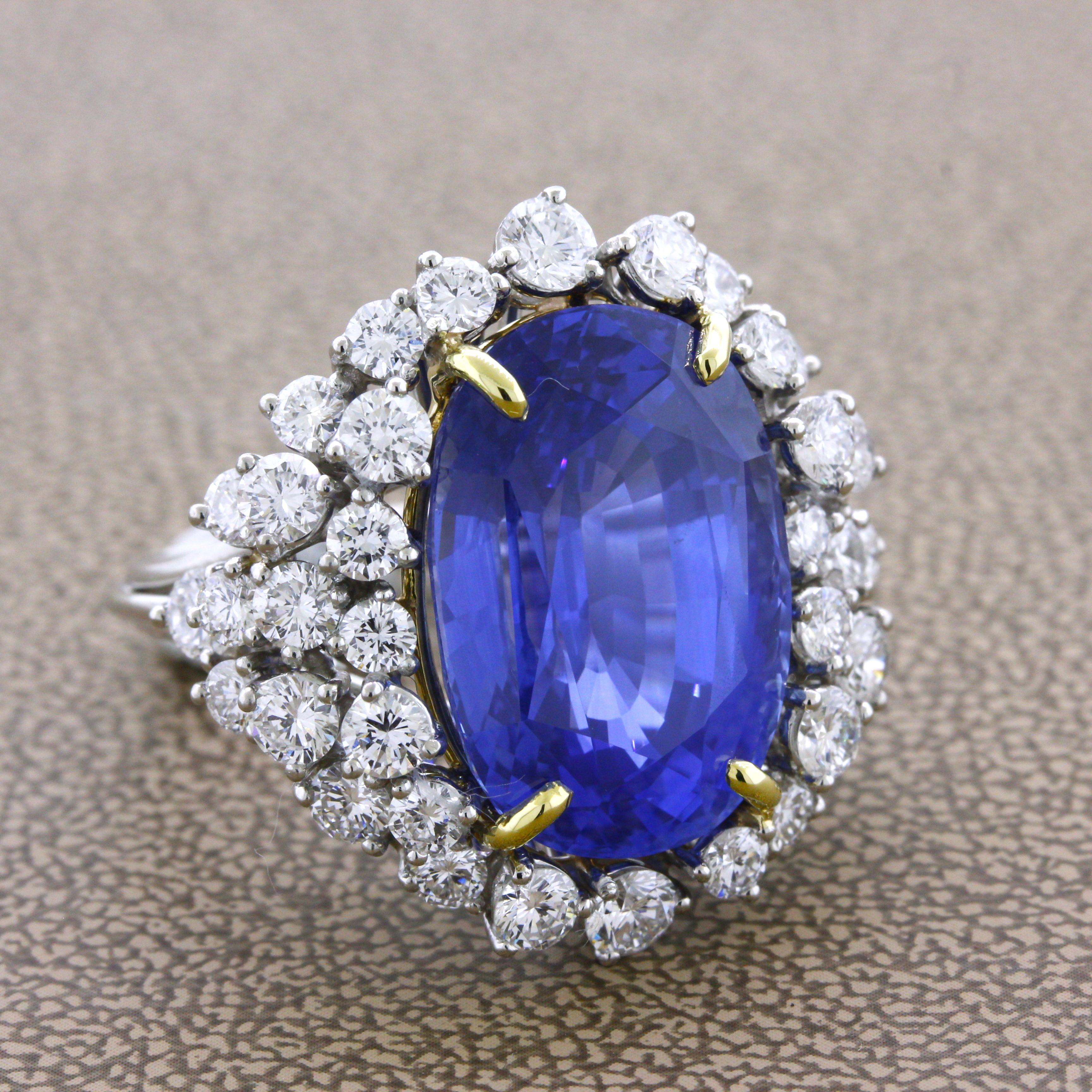 20.17 Carat Ceylon Sapphire Diamond Platinum Cocktail Ring, GIA Certified In New Condition For Sale In Beverly Hills, CA