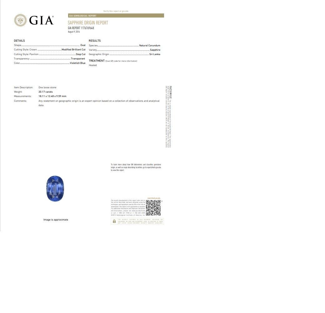 20.17 Carat Ceylon Sapphire Diamond Platinum Cocktail Ring, GIA Certified For Sale 4