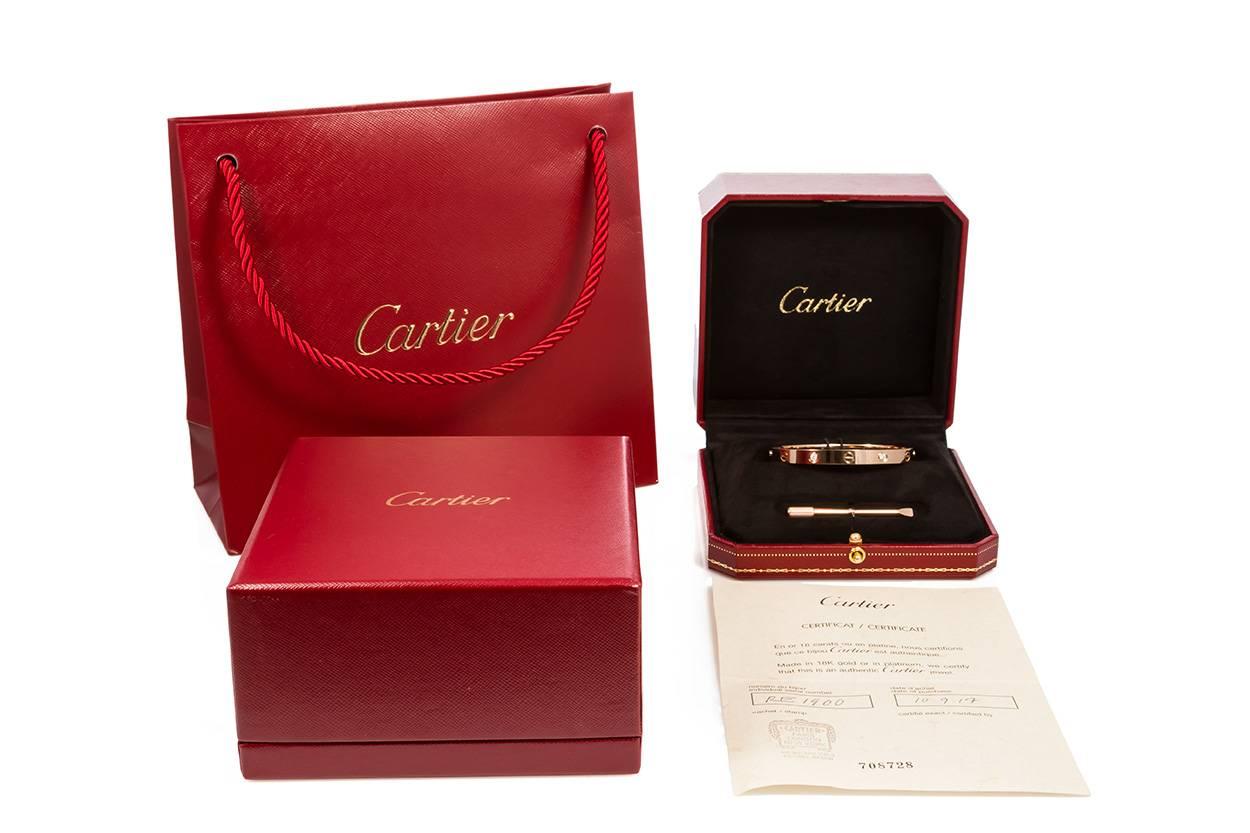 2017 Cartier Four Diamond Love Bangle Bracelet 18 Karat Rose Gold Box and Papers In Excellent Condition In Tustin, CA