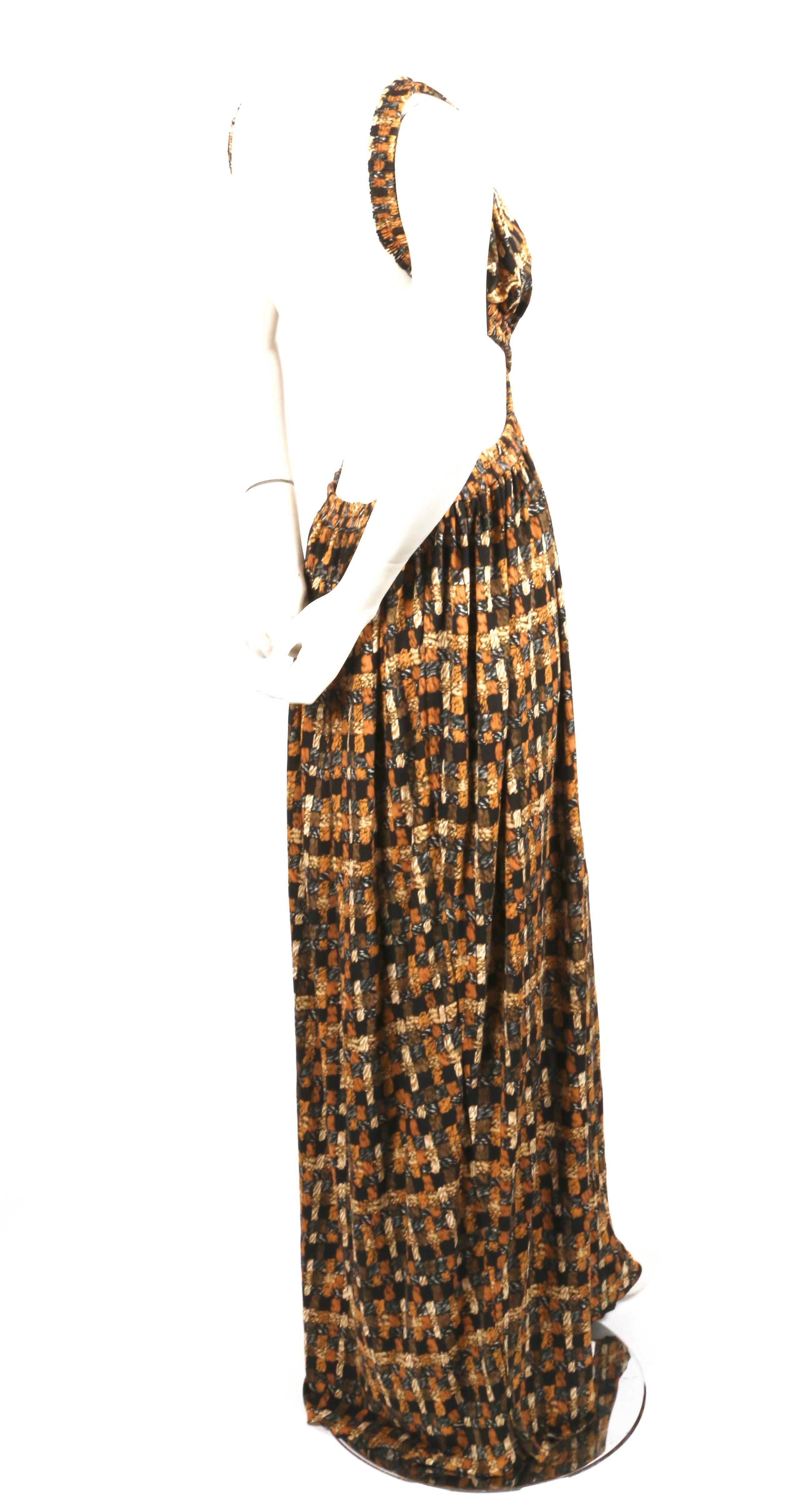 Brown 2017 CELINE by PHOEBE PHILO basket woven print runway dress with cutouts