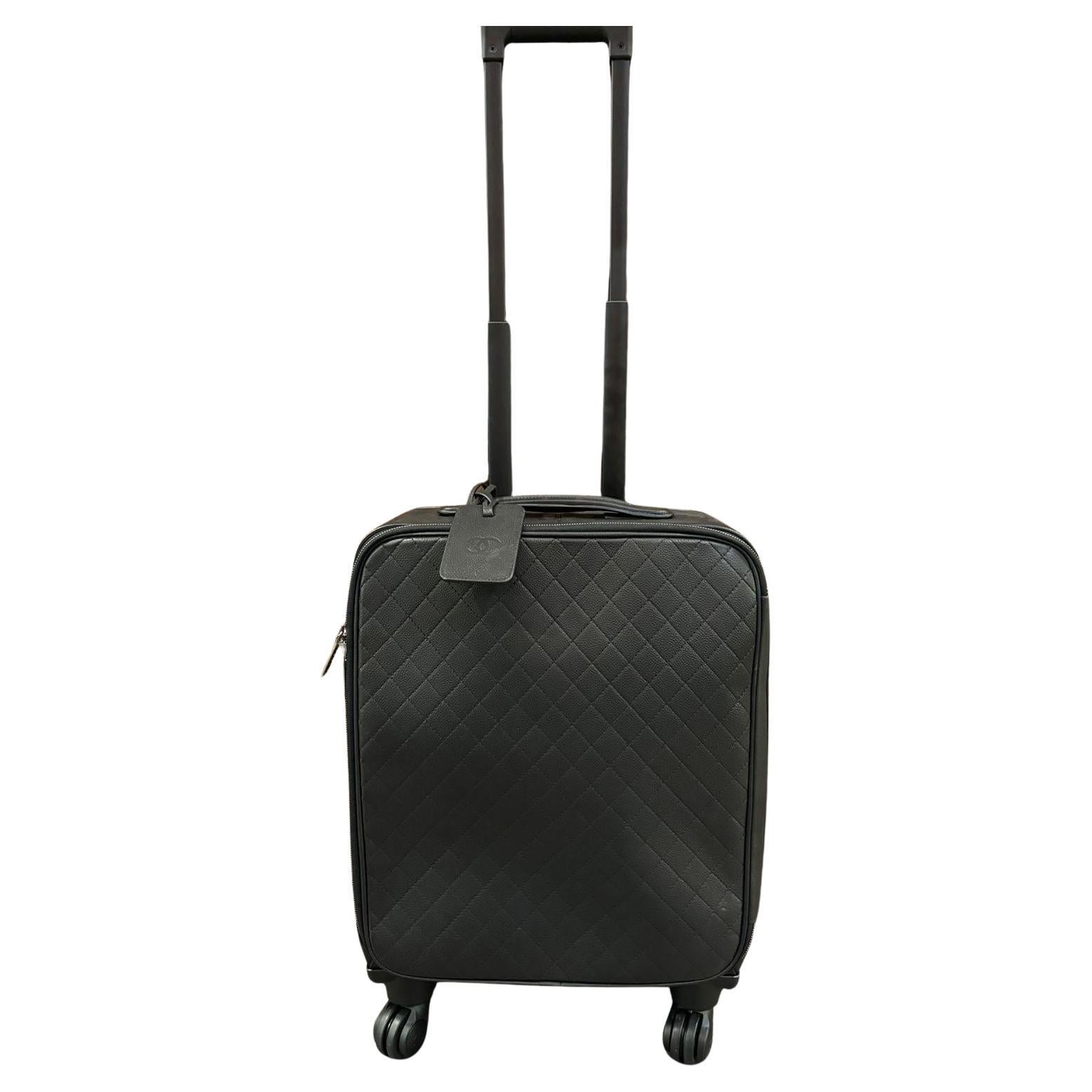 2017 Chanel Black Caviar Quilted Cabin Rolling Luggage For Sale