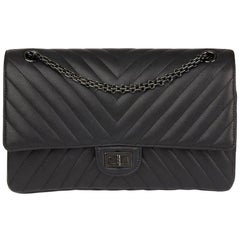 2017 Chanel Black Chevron Calfskin So Black 2.55 Reissue 226 Double Flap Bag