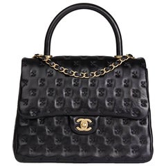 2017 Chanel Black Cross Stitch Quilted Lambskin Coco Handle Flap Bag
