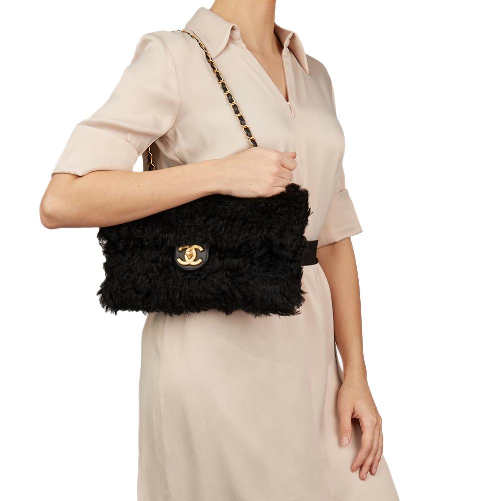 2017 Chanel Black Fantasy Fur Classic Foldover Flap Bag 8