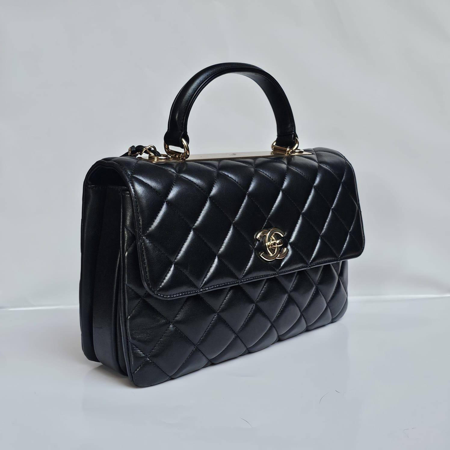 Women's or Men's 2017 Chanel Black Lambskin Quilted Medium Trendy Bag