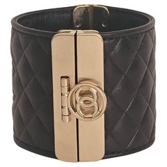 2017 Chanel Black Leather Quilted CC Bangle