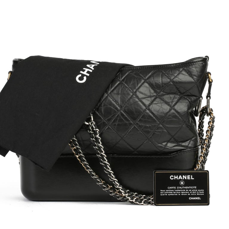 Chanel Black/White Quilted Leather Gabrielle Medium Hobo Bag
