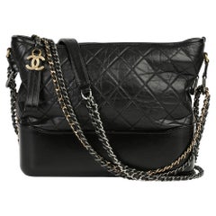 Used 2017 Chanel Black Quilted Aged Calfskin Leather Gabrielle Hobo Bag