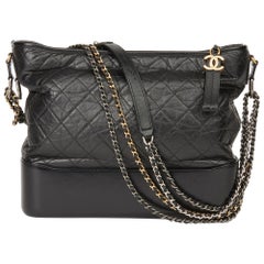 2017 Chanel Black Quilted Aged Calfskin Leather Gabrielle Hobo Bag