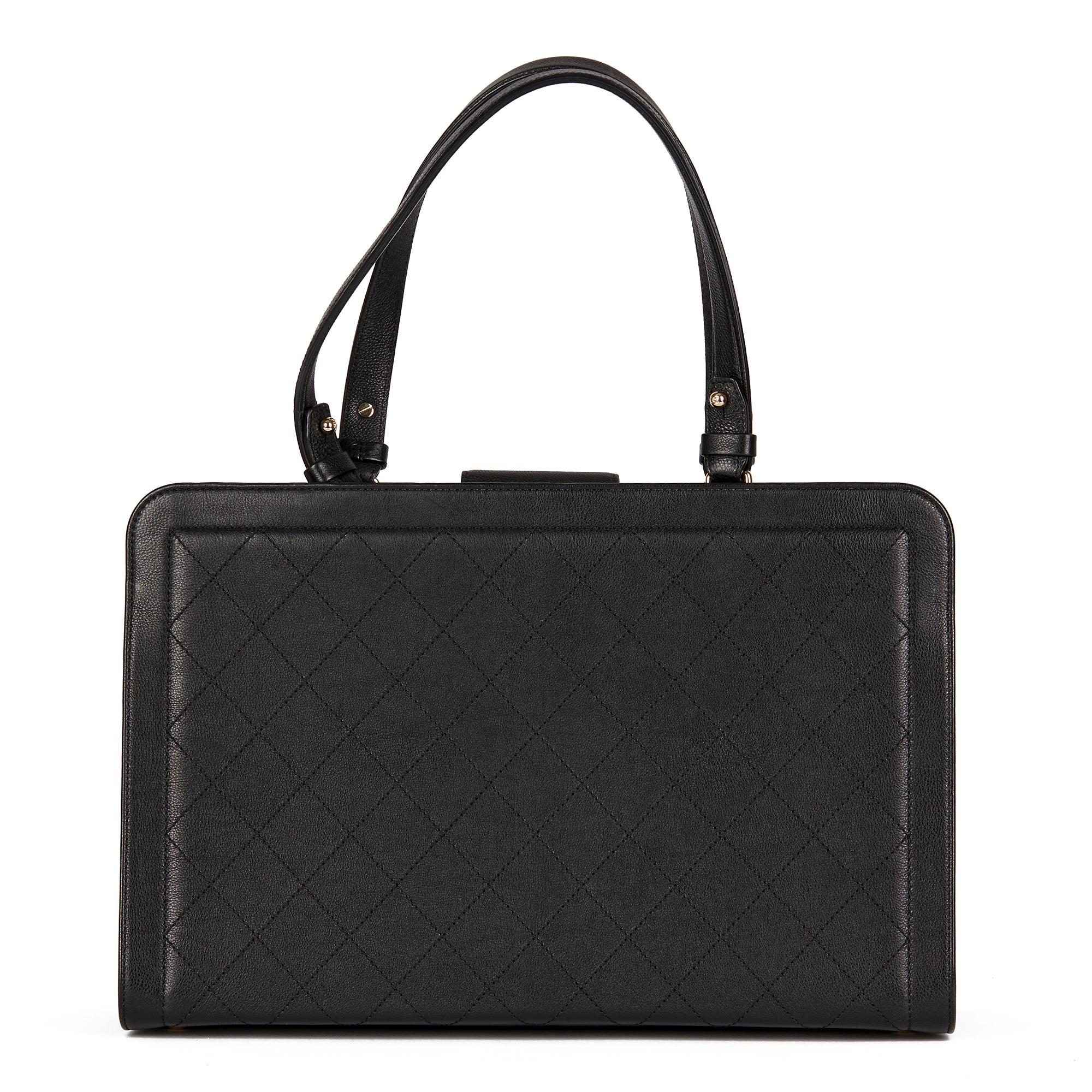 Women's 2017 Chanel Black Quilted Calfskin Leather Large Label Click Shopping Tote