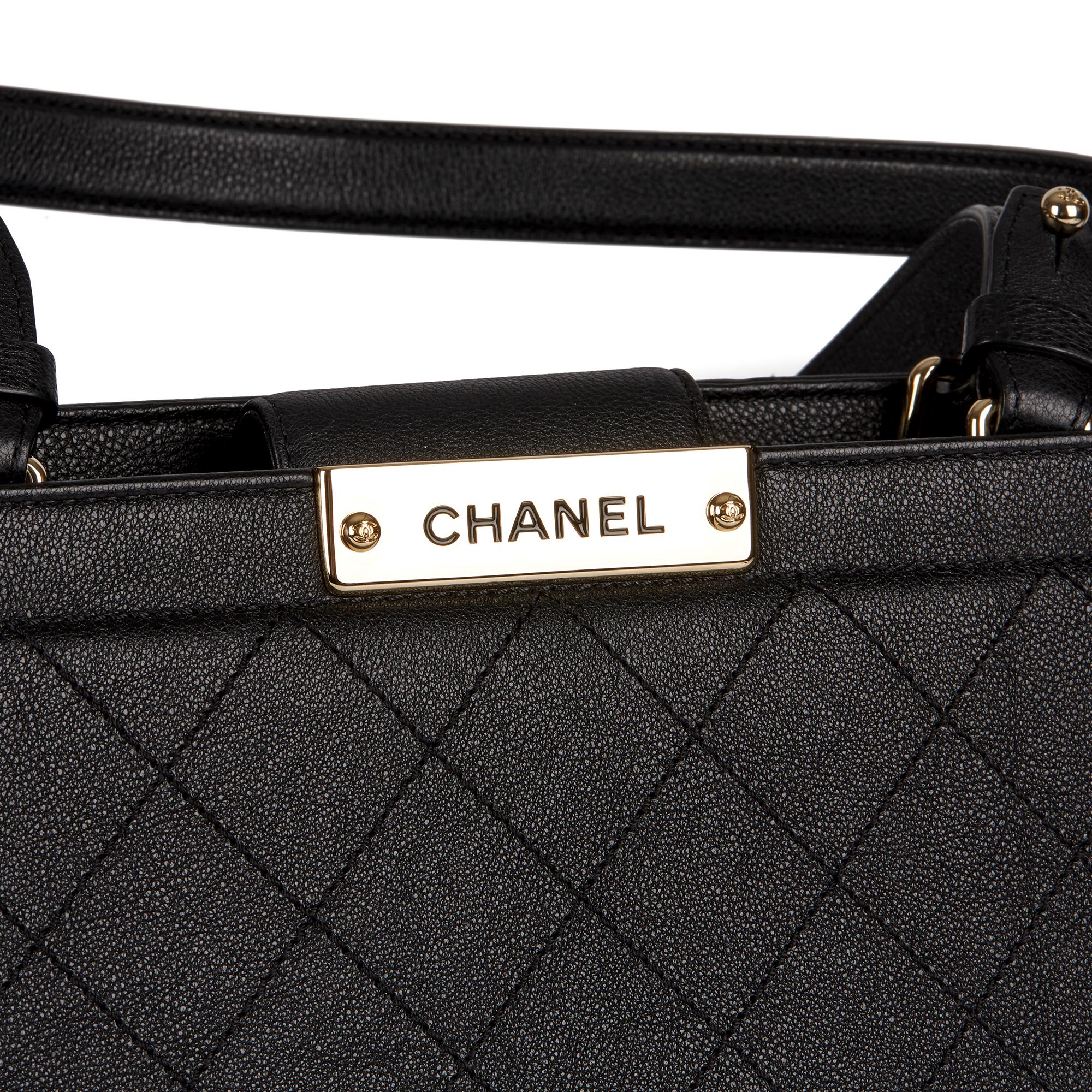2017 Chanel Black Quilted Calfskin Leather Large Label Click Shopping Tote 2