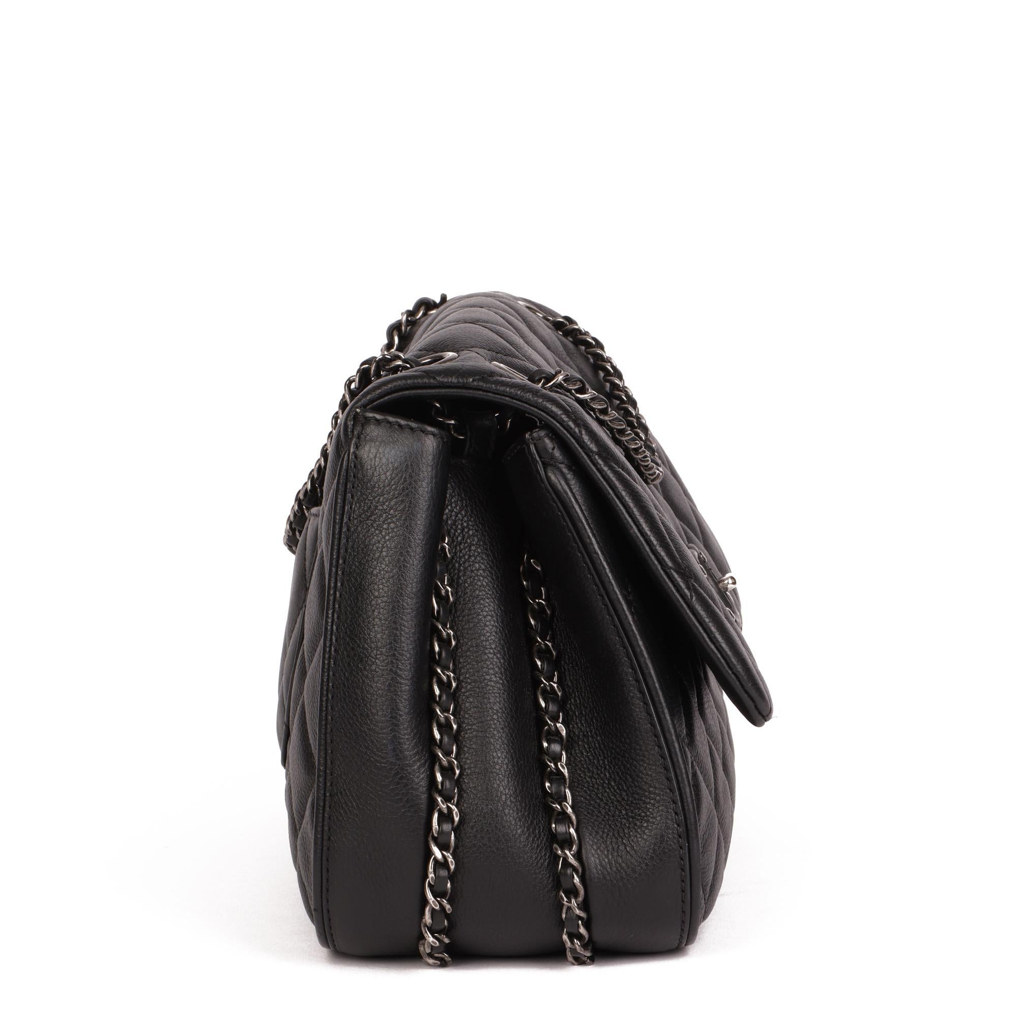 2017 Chanel  Black Quilted Calfskin Leather Medium Frame in Chain Flap Bag In Excellent Condition In Bishop's Stortford, Hertfordshire