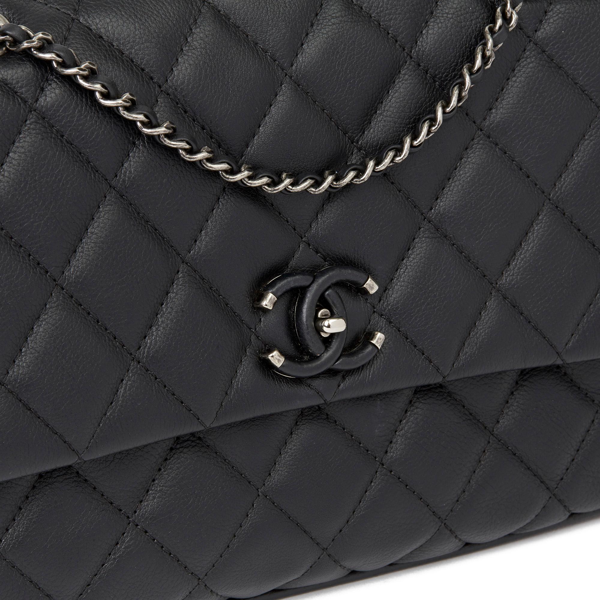 Women's 2017 Chanel Black Quilted Calfskin Leather Medium Frame in Chain Flap Bag