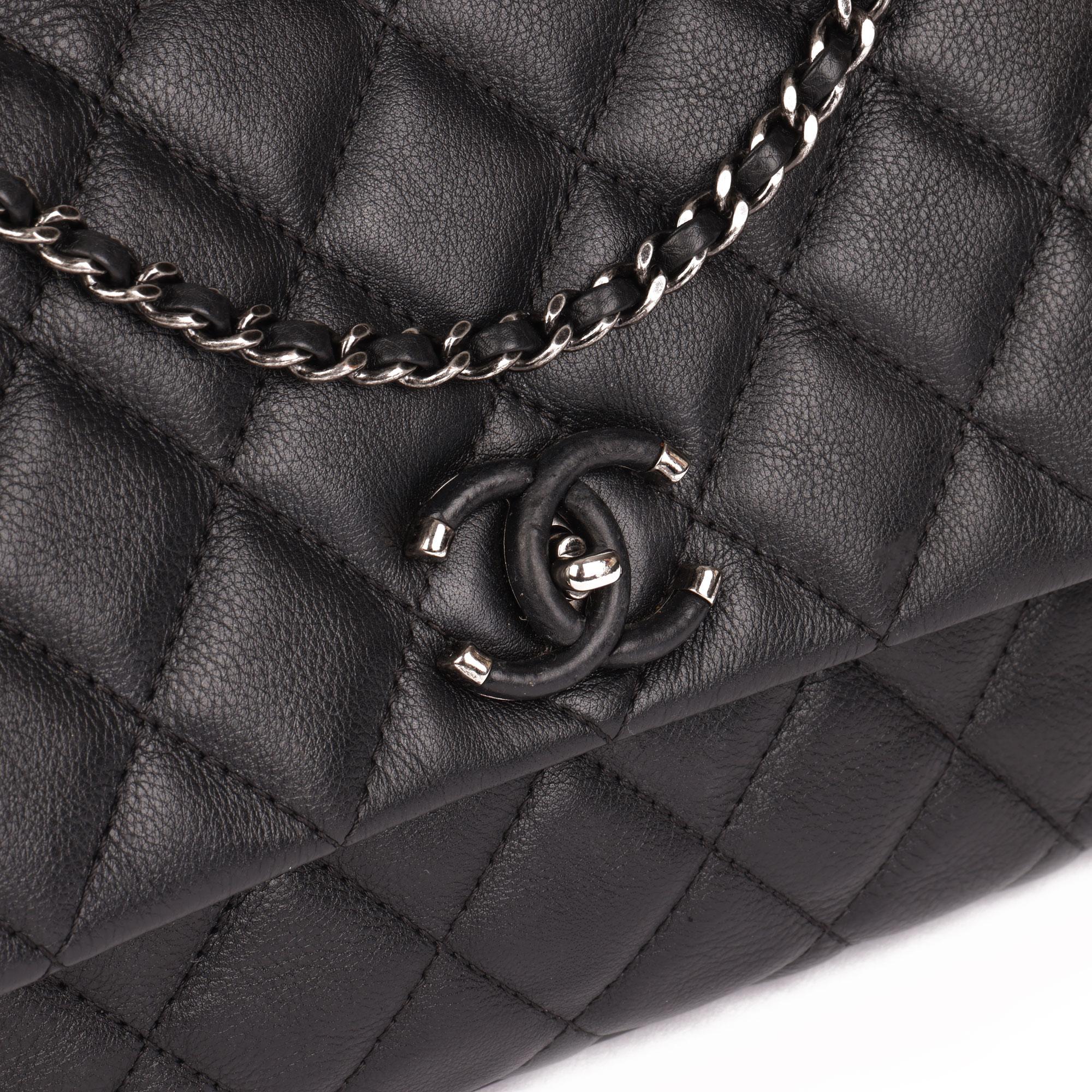 2017 Chanel  Black Quilted Calfskin Leather Medium Frame in Chain Flap Bag 3