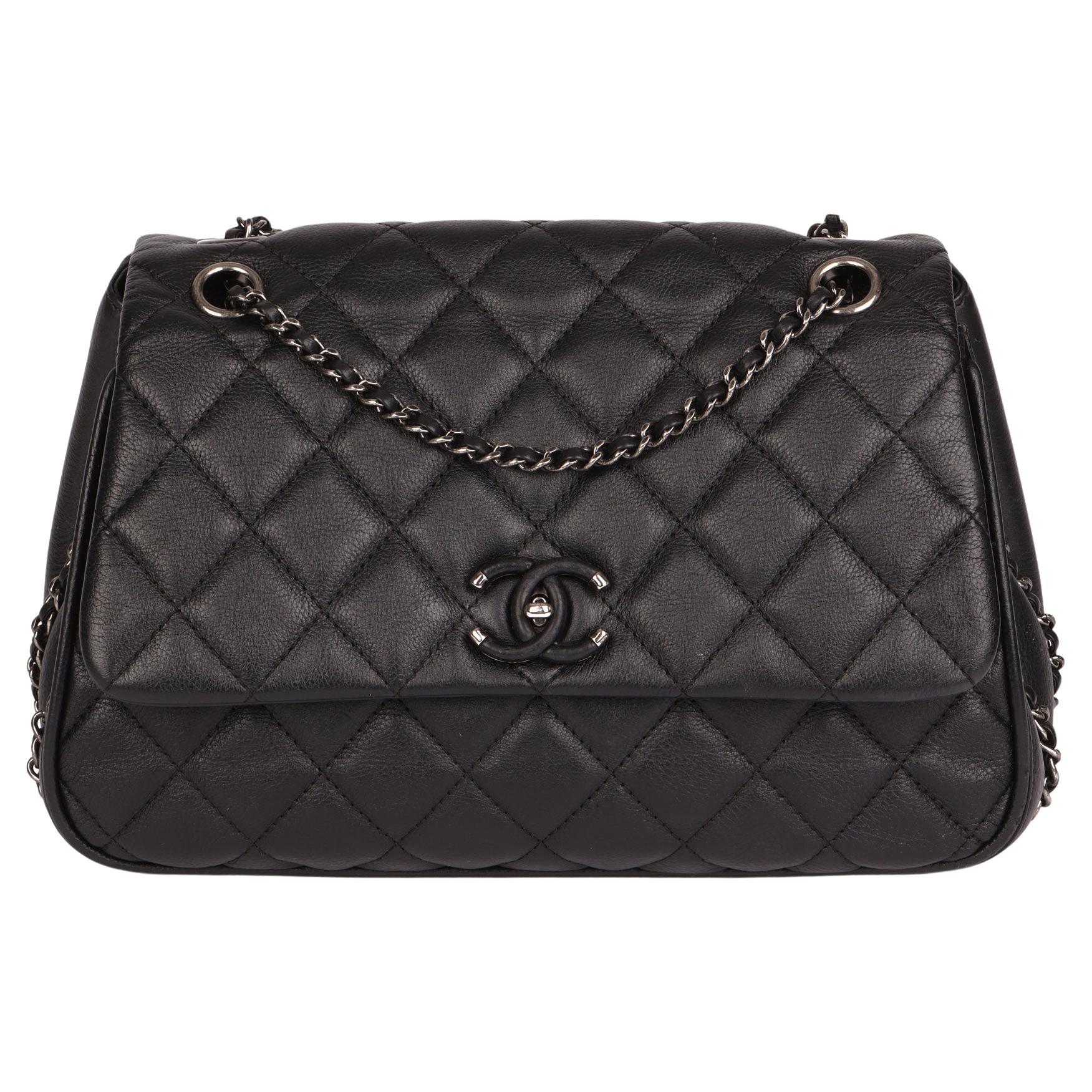 2017 Chanel  Black Quilted Calfskin Leather Medium Frame in Chain Flap Bag