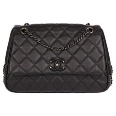 2017 Chanel  Black Quilted Calfskin Leather Medium Frame in Chain Flap Bag