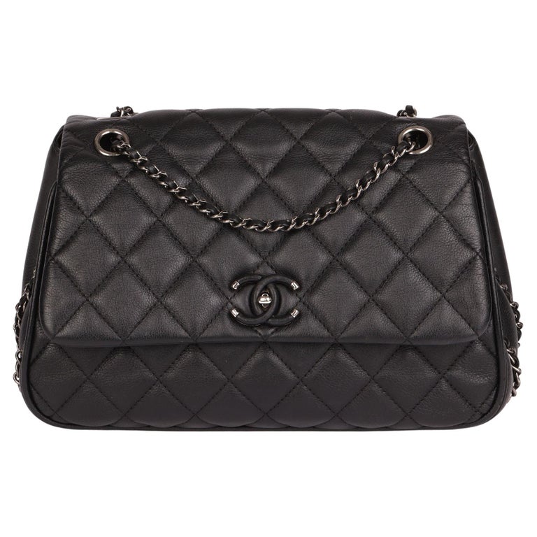 2017 Chanel Black Quilted Calfskin Leather Medium Frame in Chain Flap Bag  For Sale at 1stDibs