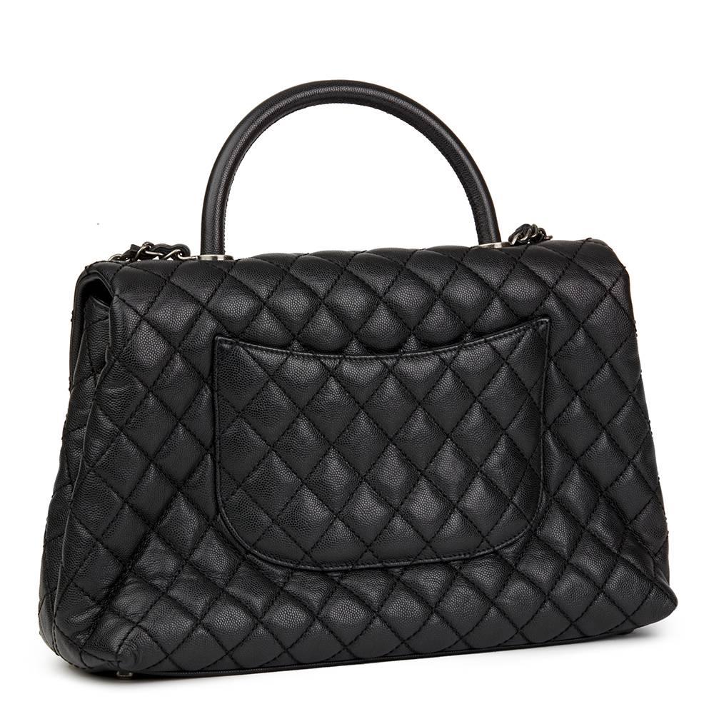 2017 Chanel Black Quilted Caviar Leather Medium Coco Handle  In Excellent Condition In Bishop's Stortford, Hertfordshire