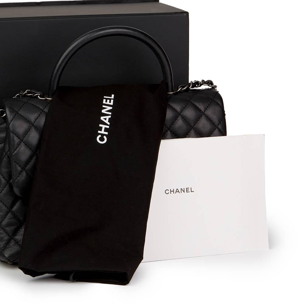 2017 Chanel Black Quilted Caviar Leather Medium Coco Handle  5
