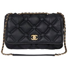 2017 Chanel Black Quilted Iridescent Calfskin Jumbo Chesterfield Flap Bag