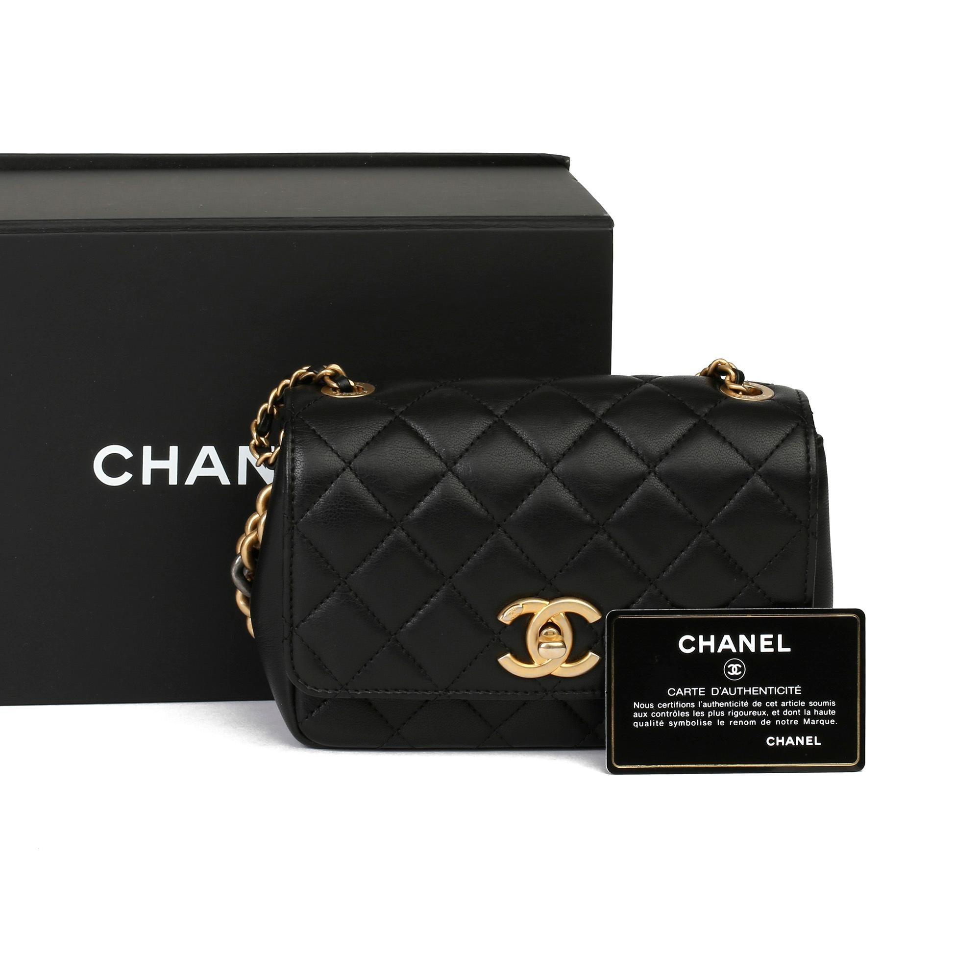 2017 Chanel Black Quilted Lambskin Mini Flap Bag with Gold Pearl Pouch In Excellent Condition In Bishop's Stortford, Hertfordshire