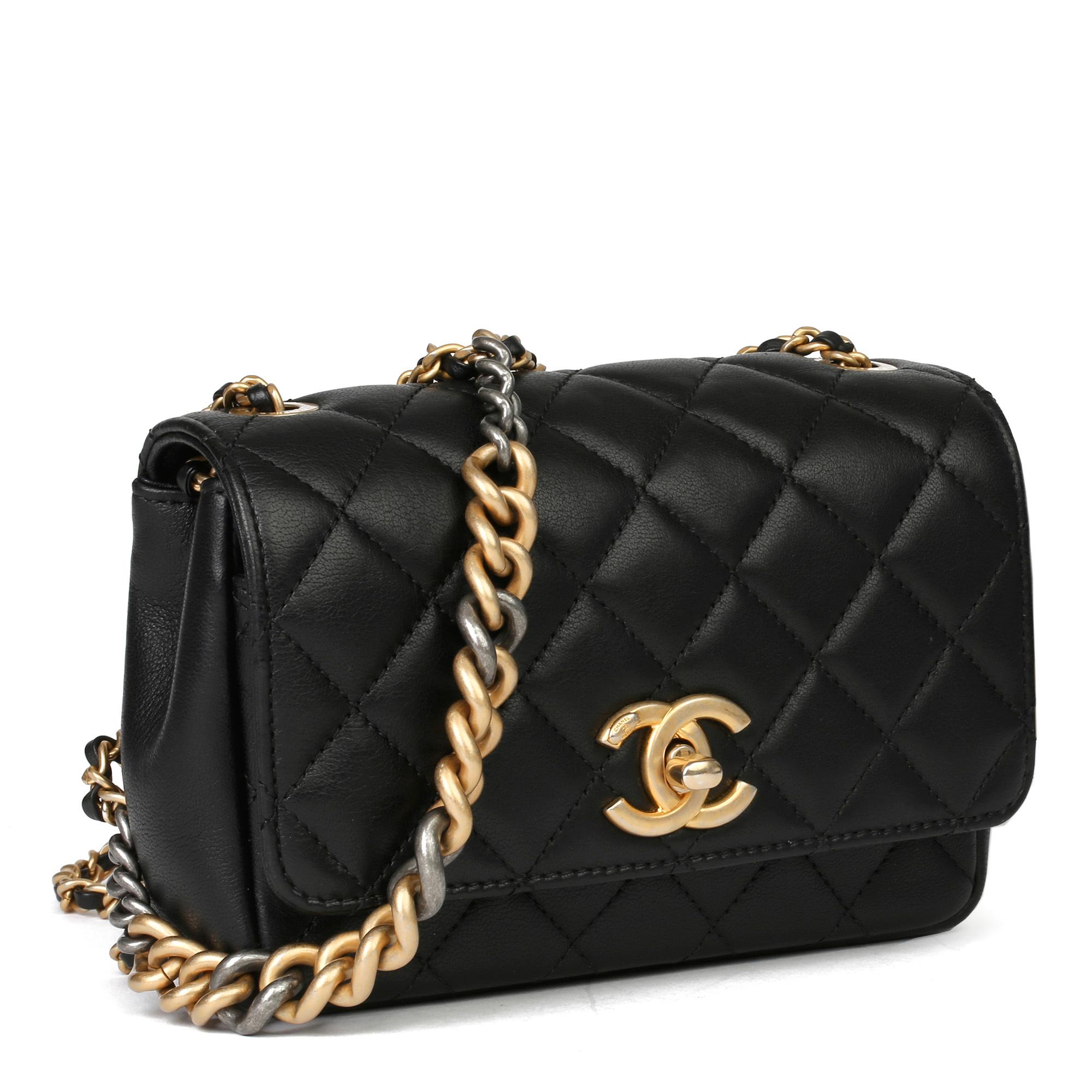 2017 Chanel Black Quilted Lambskin Mini Flap Bag with Gold Pearl Pouch 1