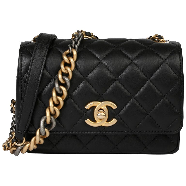 2017 Chanel Black Quilted Lambskin Mini Flap Bag with Gold Pearl