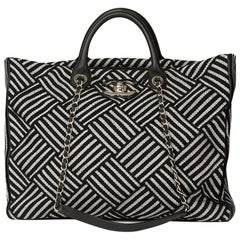 2017 Chanel Black 
Silver Woven Canvas Shopping Tote