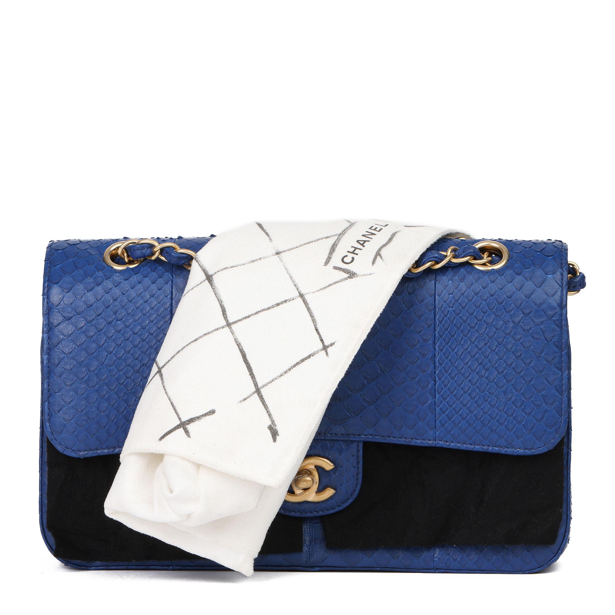 2017 Chanel Blue Python Leather Medium Classic Double Flap Bag 5