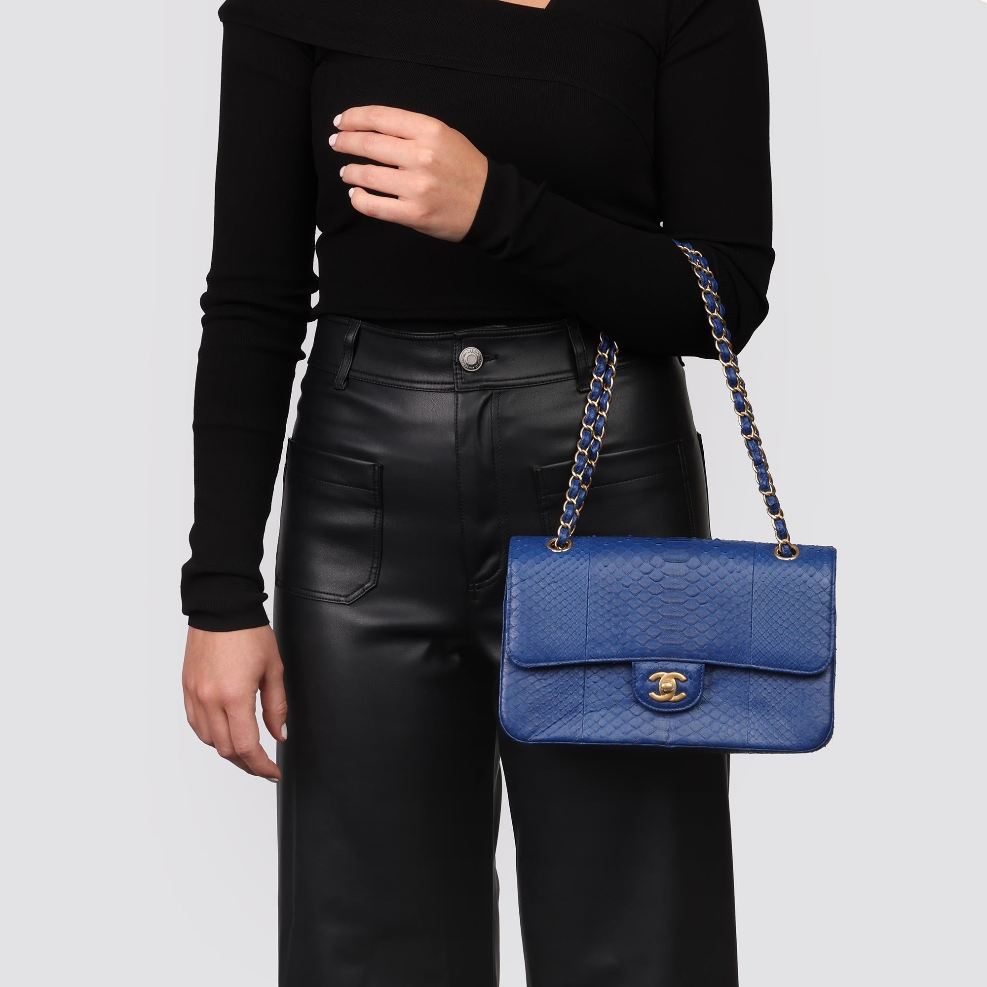 2017 Chanel Blue Python Leather Medium Classic Double Flap Bag 6