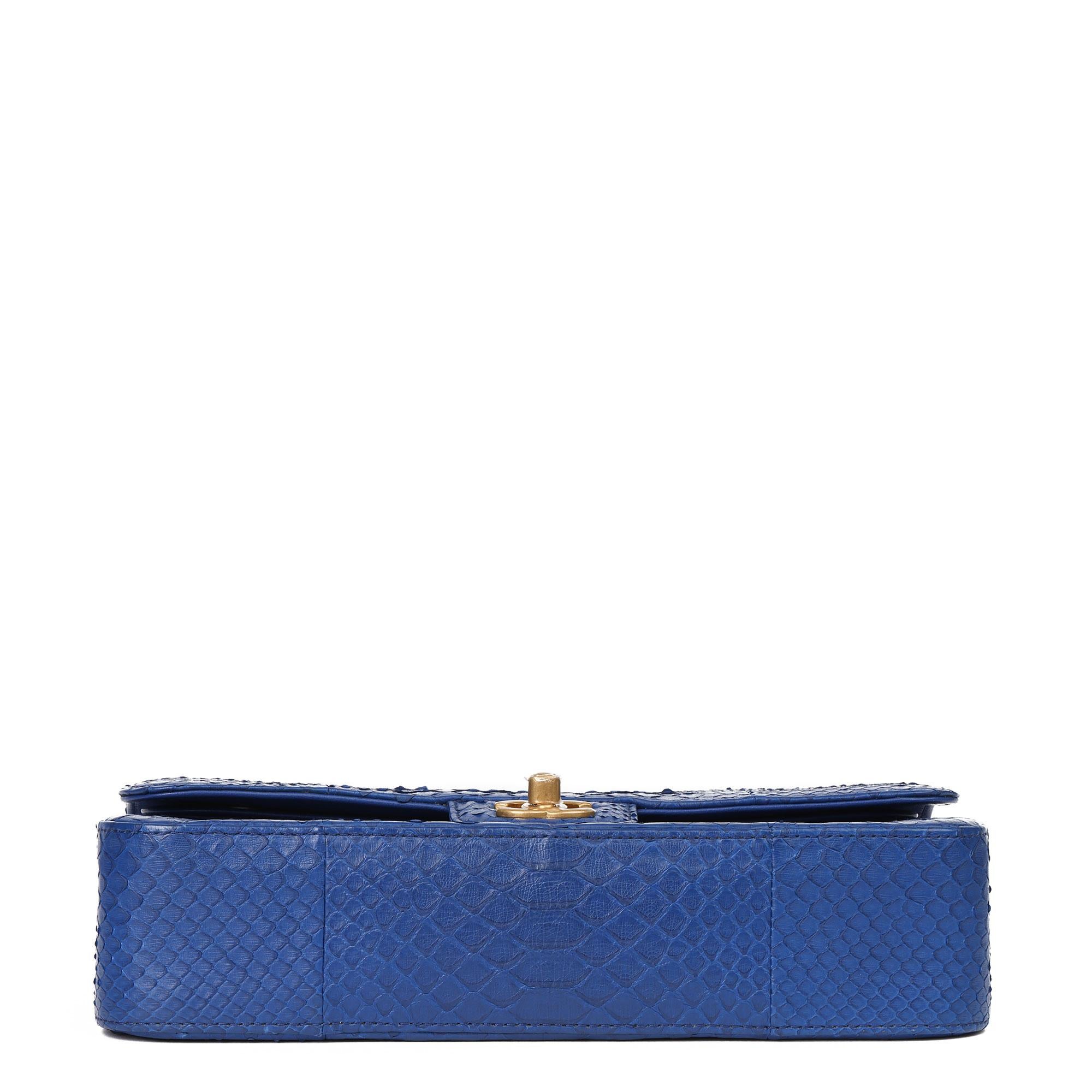 2017 Chanel Blue Python Leather Medium Classic Double Flap Bag In Excellent Condition In Bishop's Stortford, Hertfordshire