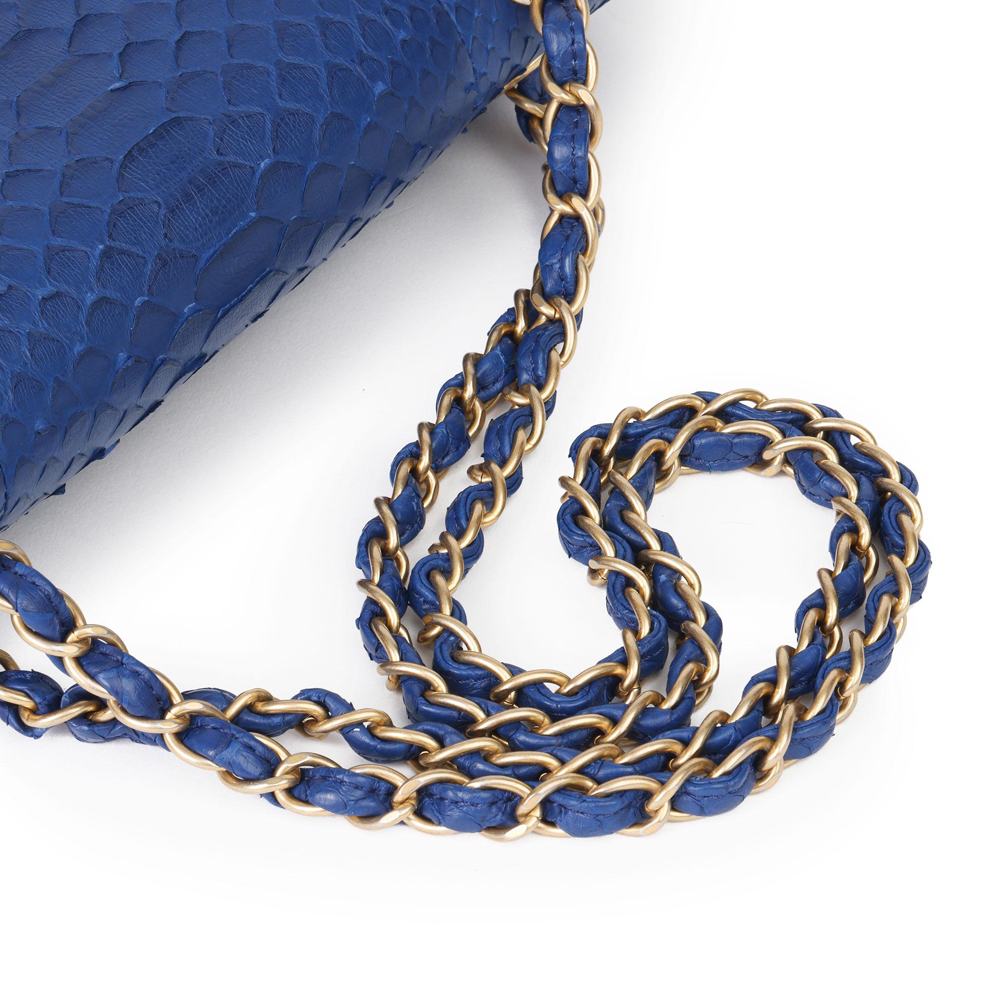 2017 Chanel Blue Python Leather Medium Classic Double Flap Bag 1