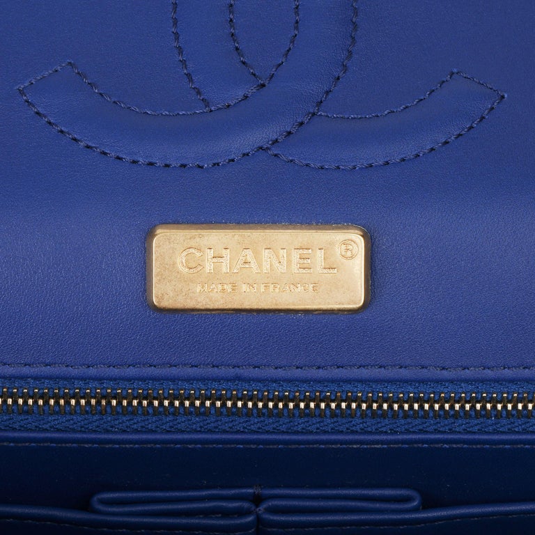 2017 Chanel Blue Python Leather Medium Classic Double Flap Bag at 1stDibs