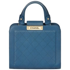 2017 Chanel Blue Quilted Calfskin Leather Small Label Click Shopping Tote