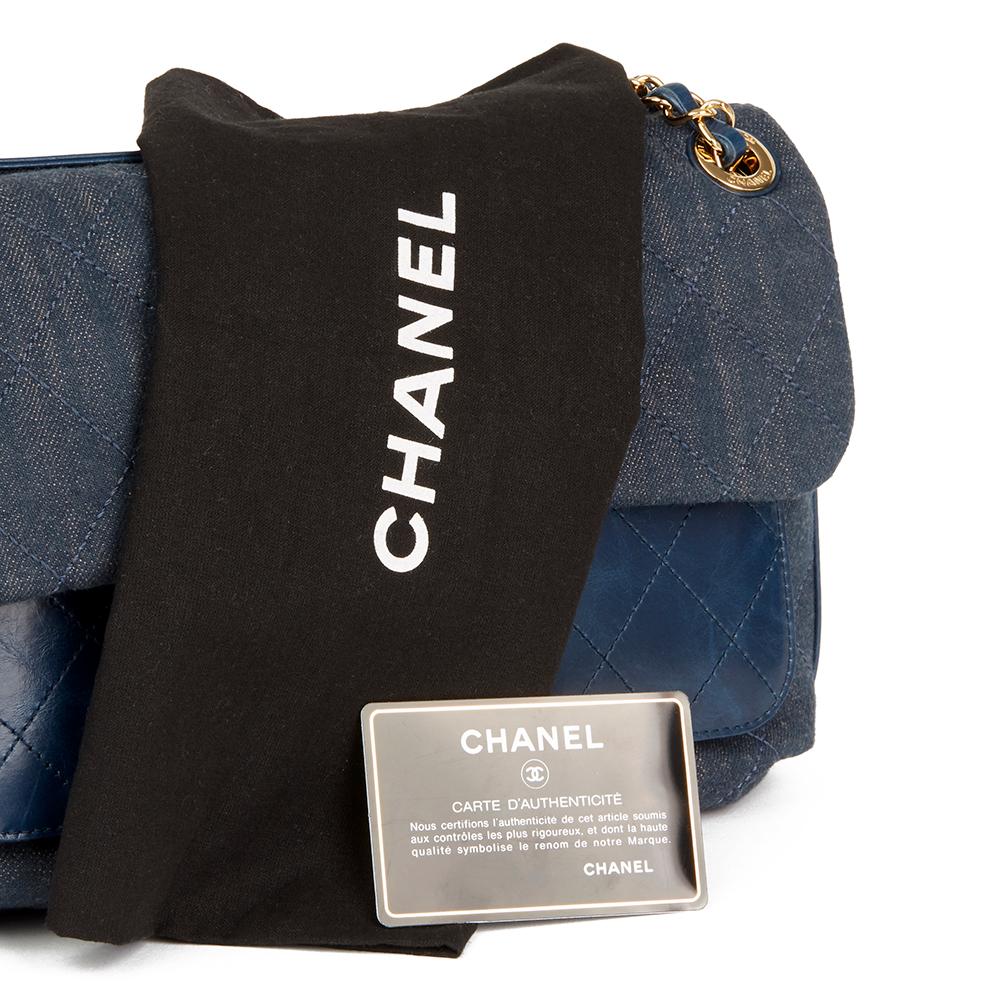 2017 Chanel Blue Quilted Denim & Blue Calfskin Leather Single Flap Bag 6