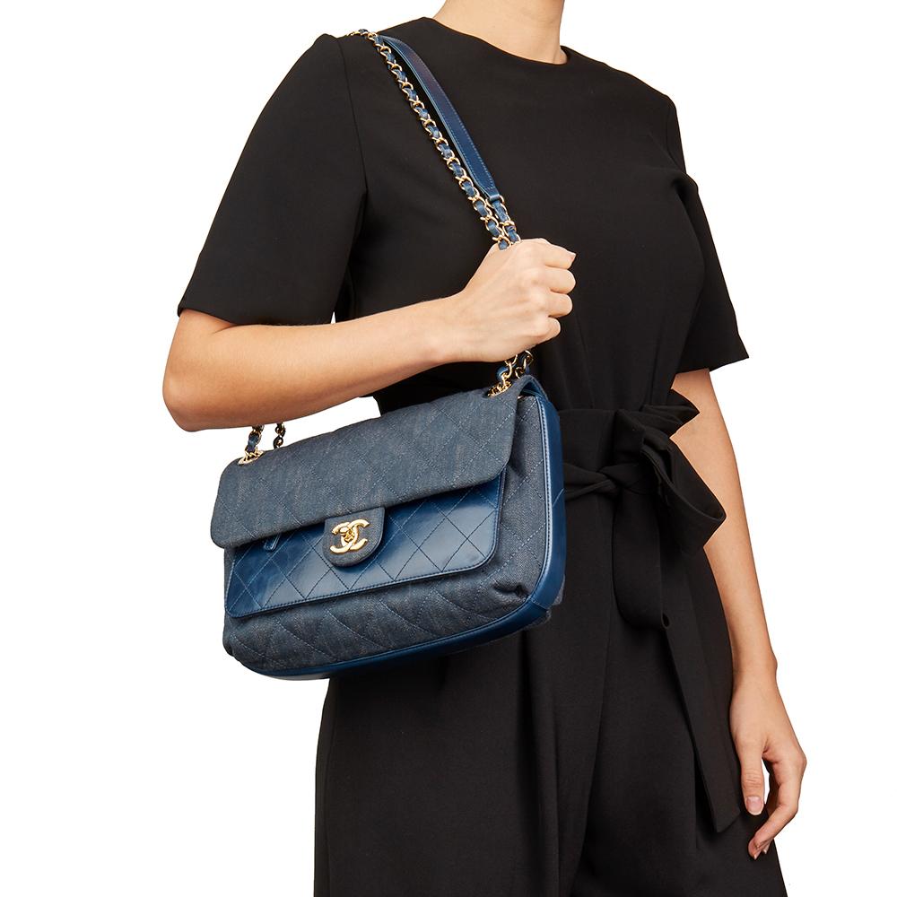 2017 Chanel Blue Quilted Denim & Blue Calfskin Leather Single Flap Bag 7