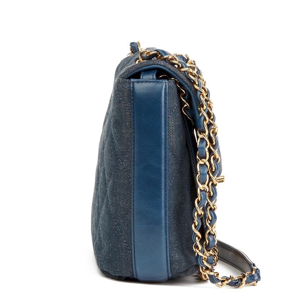 Black 2017 Chanel Blue Quilted Denim & Blue Calfskin Leather Single Flap Bag