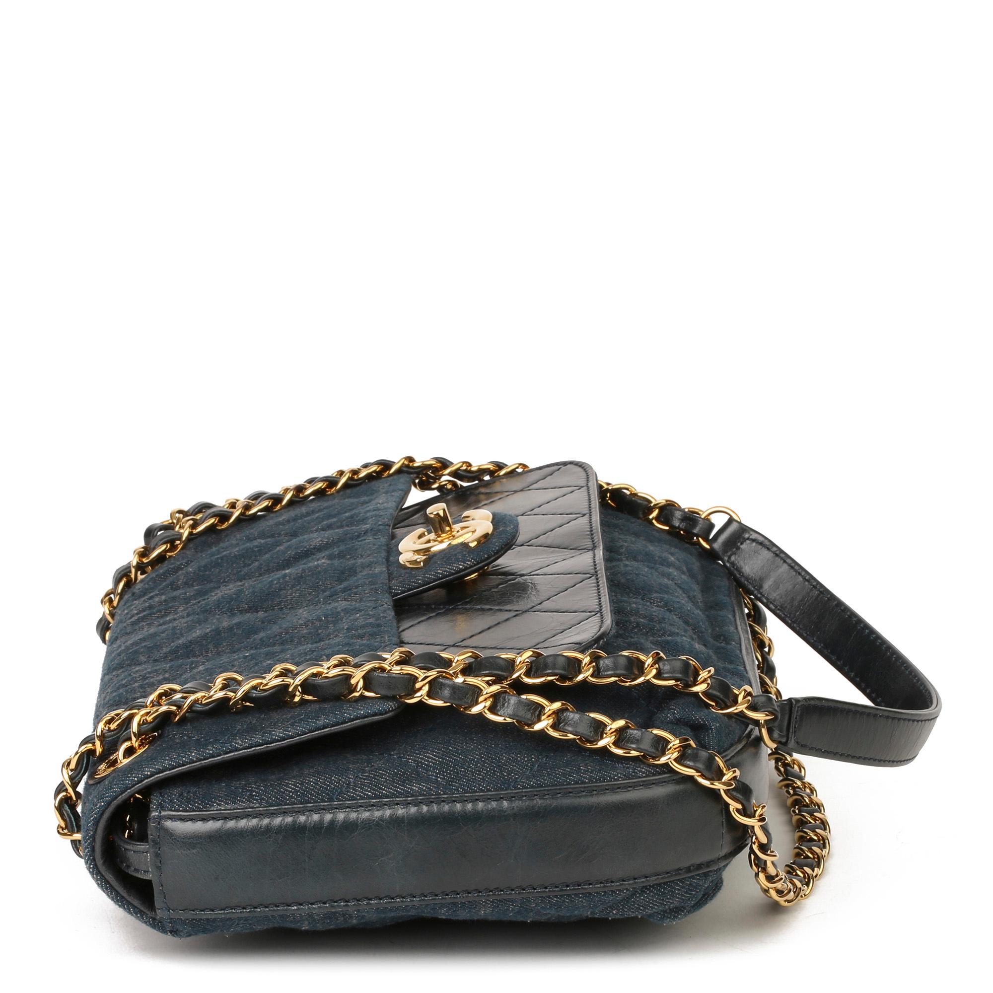 Black 2017 Chanel Blue Quilted Denim & Blue Calfskin Leather Single Flap Bag