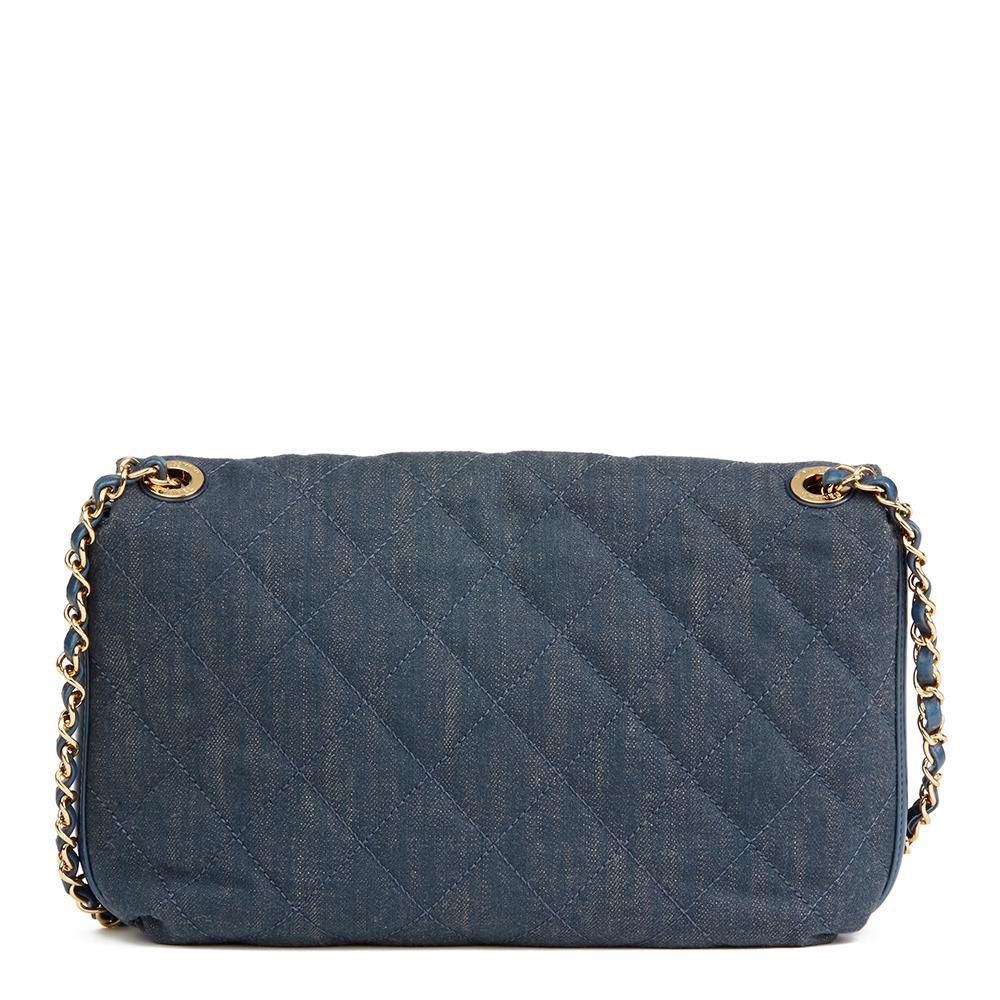 2017 Chanel Blue Quilted Denim & Blue Calfskin Leather Single Flap Bag In Excellent Condition In Bishop's Stortford, Hertfordshire