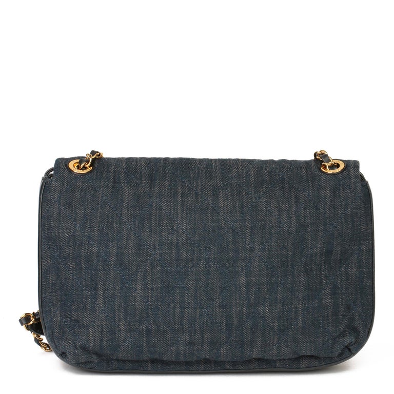 Women's 2017 Chanel Blue Quilted Denim & Blue Calfskin Leather Single Flap Bag 