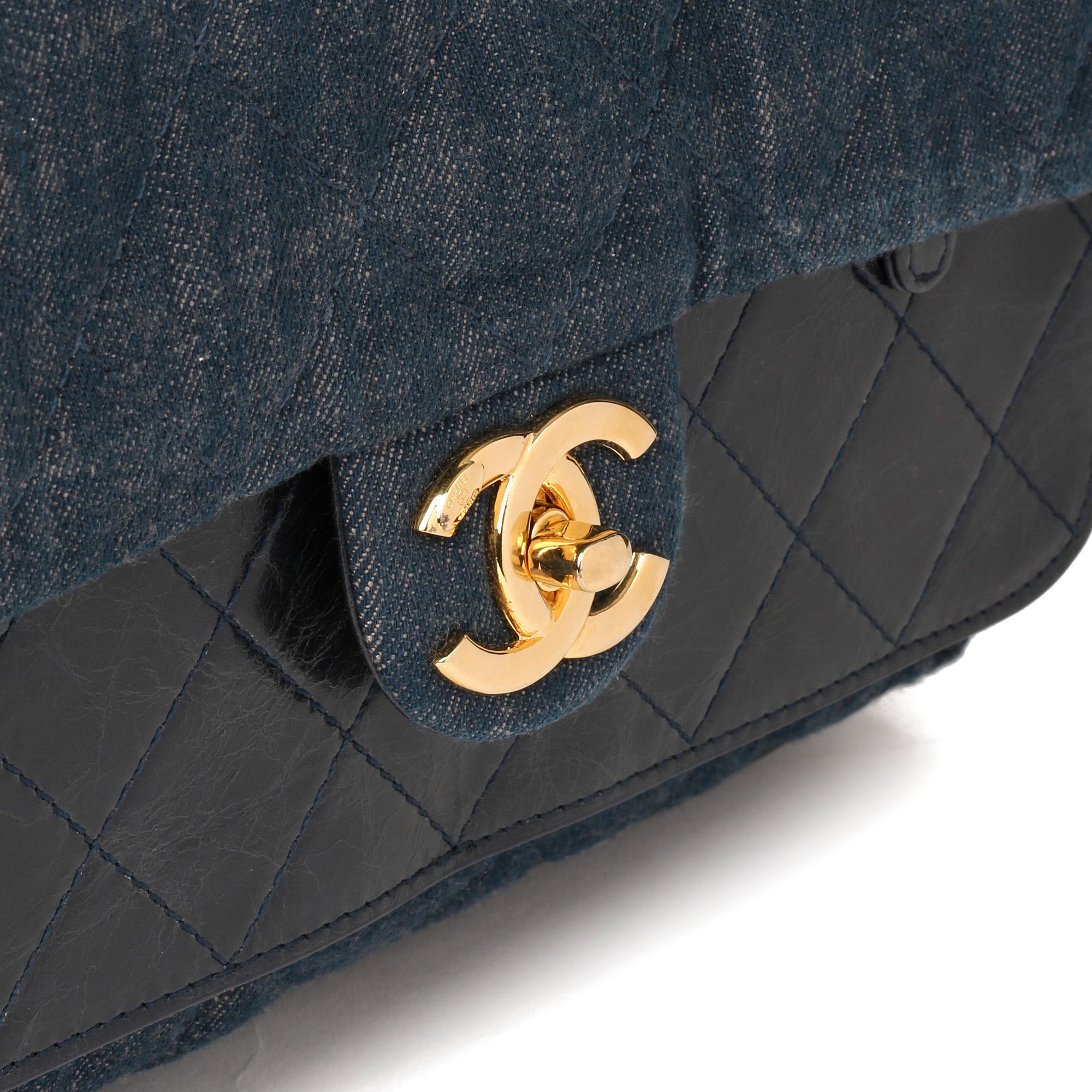Women's 2017 Chanel Blue Quilted Denim & Blue Calfskin Leather Single Flap Bag