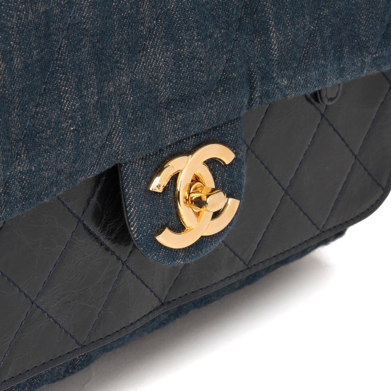 2017 Chanel Blue Quilted Denim & Blue Calfskin Leather Single Flap Bag  1