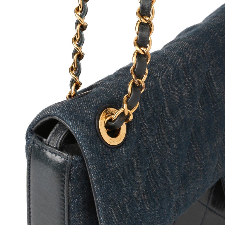 2017 Chanel Blue Quilted Denim & Blue Calfskin Leather Single Flap Bag  2