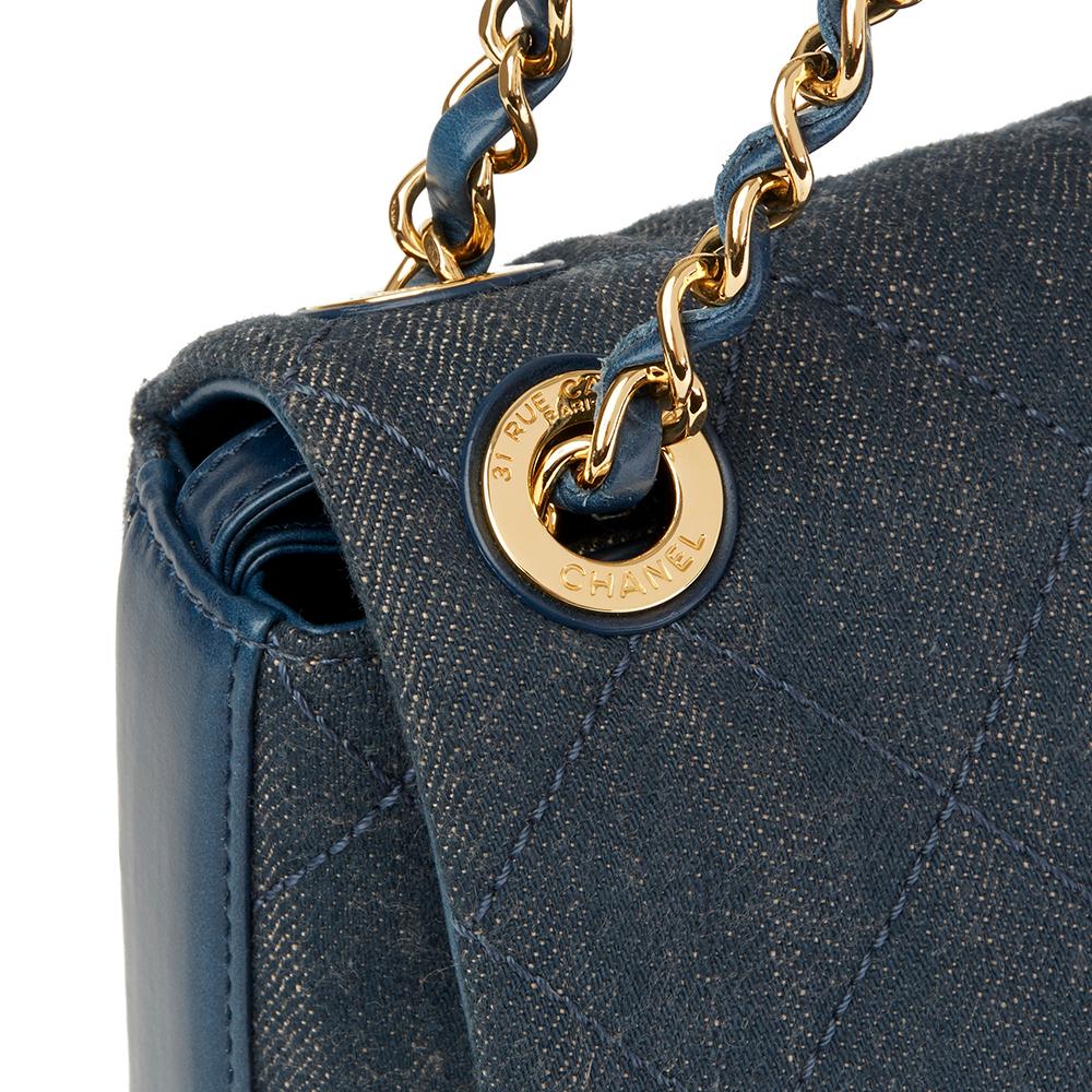 2017 Chanel Blue Quilted Denim & Blue Calfskin Leather Single Flap Bag 2