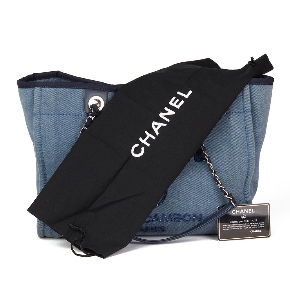 2017 Chanel Blue Sequin Embellished Denim Small Deauville Tote 3