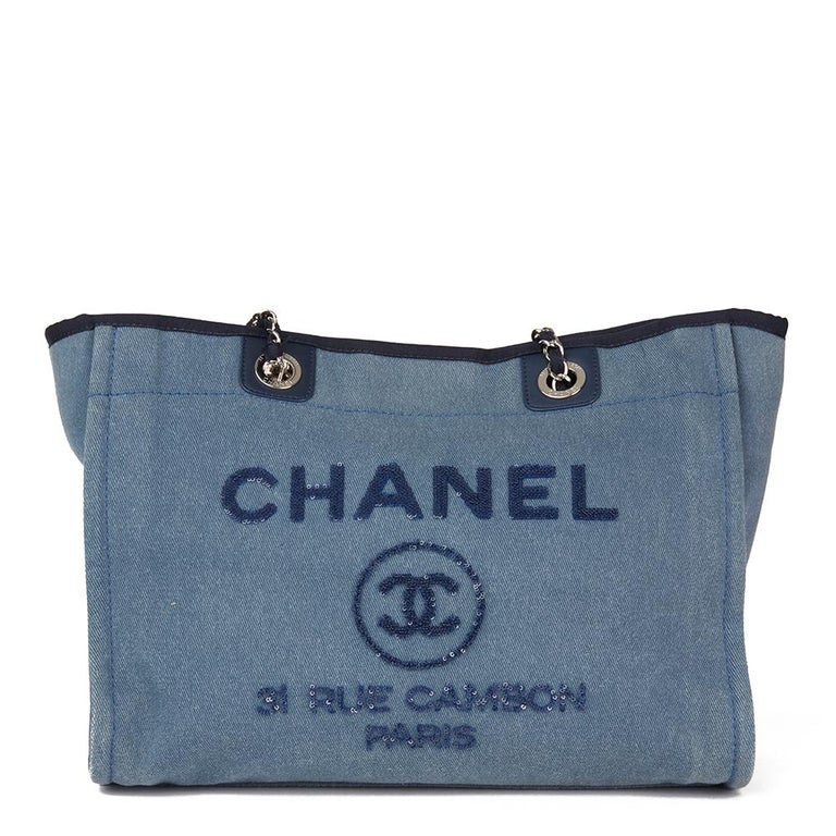 2017 Chanel Blue Sequin Embellished Denim Small Deauville Tote at