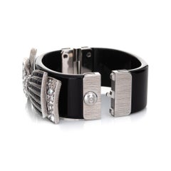 2017 Chanel Bow Tie Crystal Cuff Bracelet Black & White