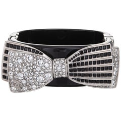 2017 Chanel Bow Tie Crystal Cuff Bracelet Black & White  