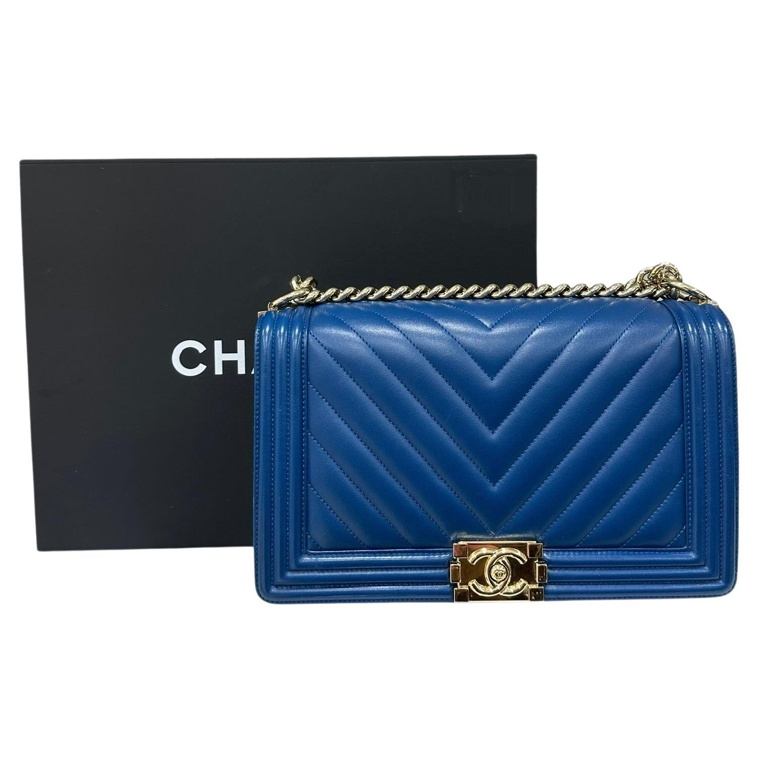 2017 Chanel Boy Big Blue Top Handle Bag For Sale at 1stDibs