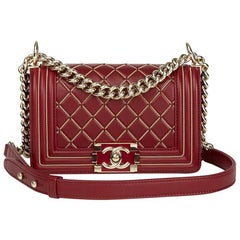 2017 Chanel Burgundy Chain Quilted Lambskin Small Le Boy